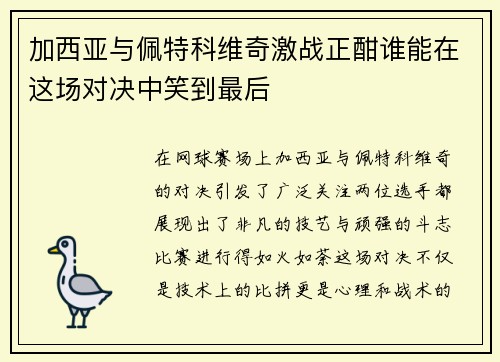 加西亚与佩特科维奇激战正酣谁能在这场对决中笑到最后