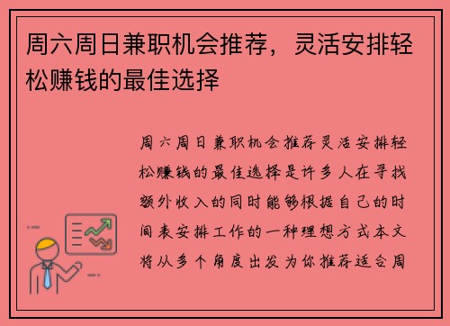 周六周日兼职机会推荐，灵活安排轻松赚钱的最佳选择