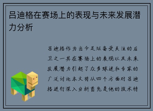 吕迪格在赛场上的表现与未来发展潜力分析