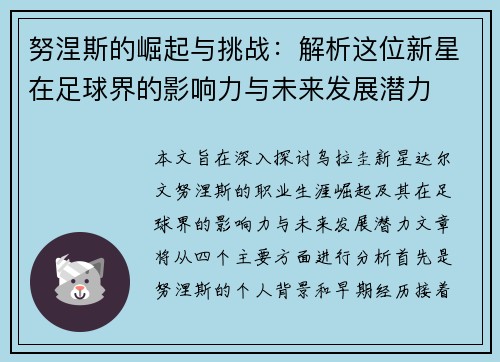 努涅斯的崛起与挑战：解析这位新星在足球界的影响力与未来发展潜力