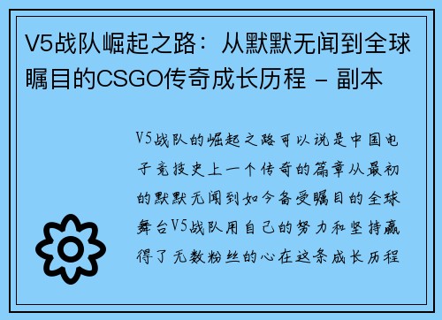 V5战队崛起之路：从默默无闻到全球瞩目的CSGO传奇成长历程 - 副本